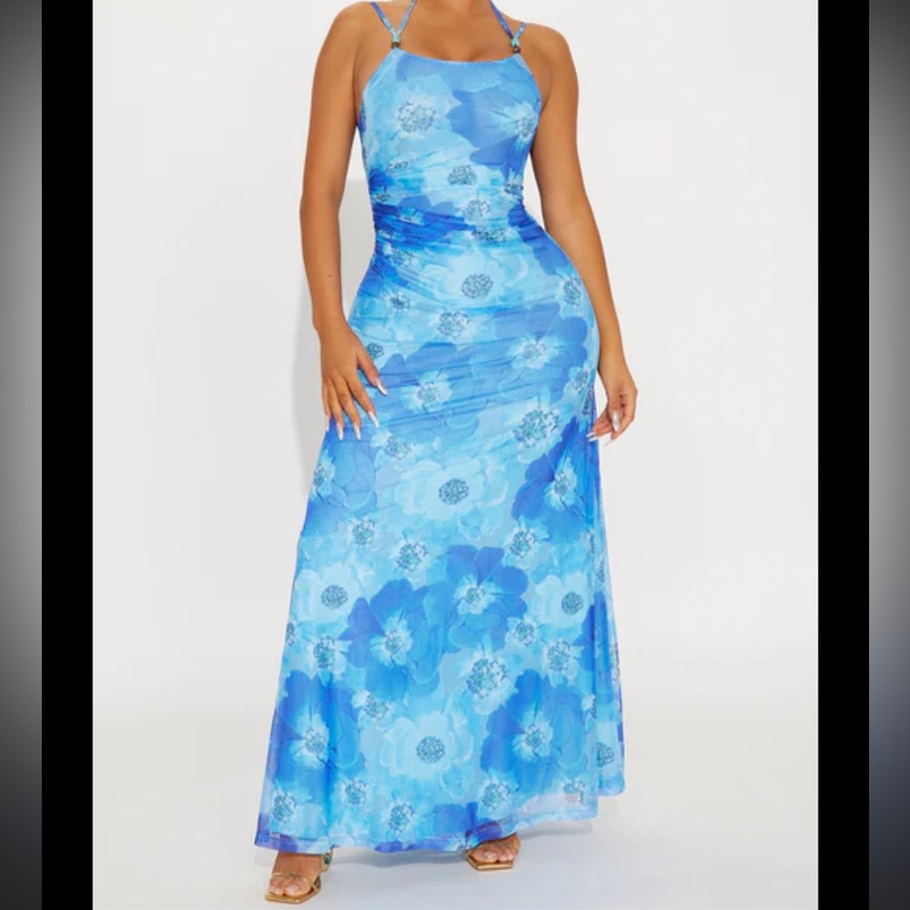 Fashion Nova Blue Floral Maxi Dress